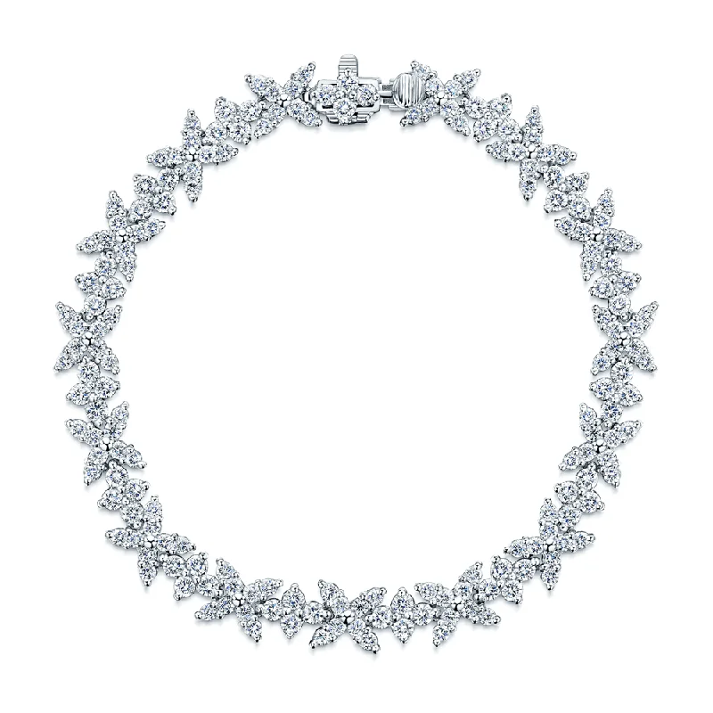 Simple Crystal Bracelets-18ct White Gold Diamond Snowflake Design Bracelet