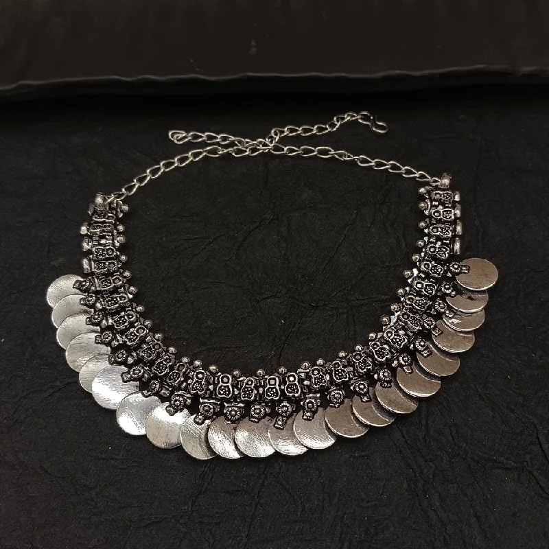 Classic Silver Necklace-Deep Jewell Oxidised Plated Afghani Coin  Necklace