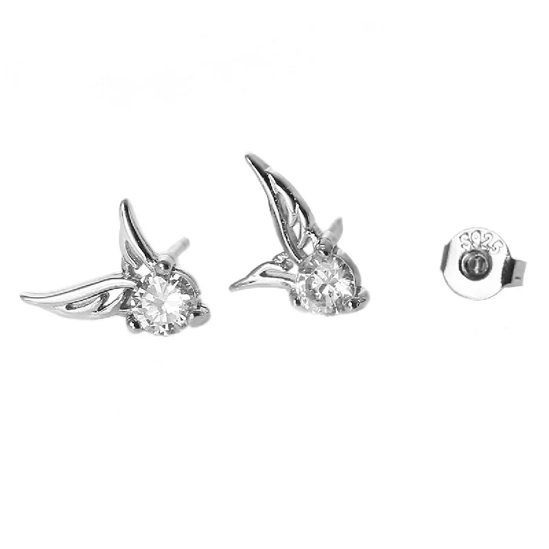 Ethnic Earrings-Ear Stud Earrings Angel Wing with Clear Rhinestone