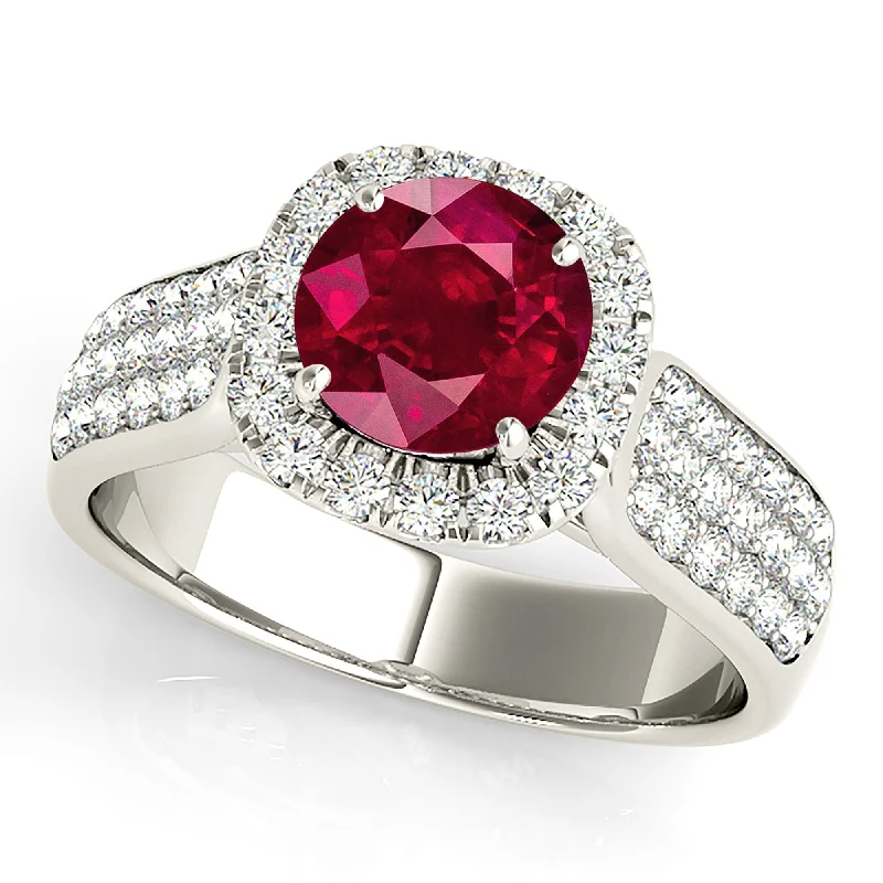 Titanium Men's Ring-1.35 ct. Genuine Ruby Ring With Halo And Triple Row Diamond Band