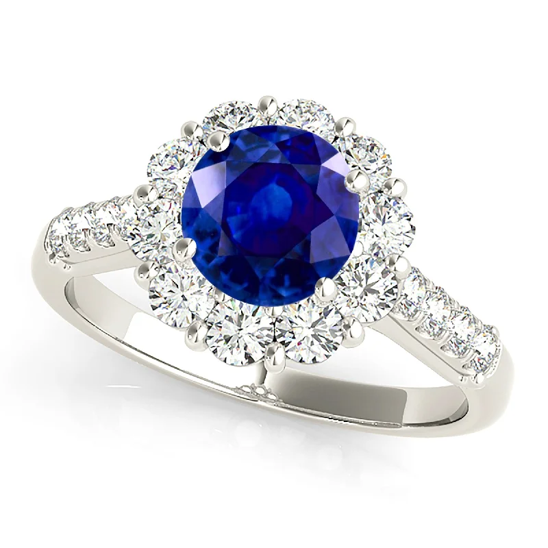 Beautiful Gemstone Ring-1.80 ct. Genuine Blue Sapphire Halo Ring with 1.00 ctw. Side Diamonds