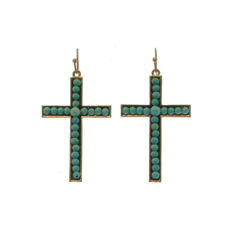 Fashionable Hoop Earrings-Gold Cross Earrings w/Semi-precious stones