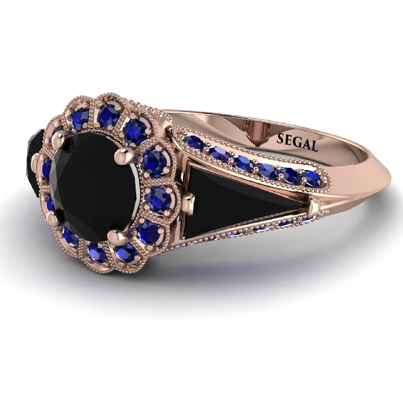 Women's Diamond Ring-Vintage Hidden Halo Black Diamond Ring - Ana No. 68