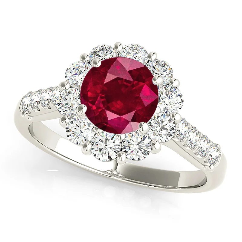 Gold Wedding Ring for Men-1.80 ct. Genuine Ruby Ring With Halo And Delicate Diamond Band