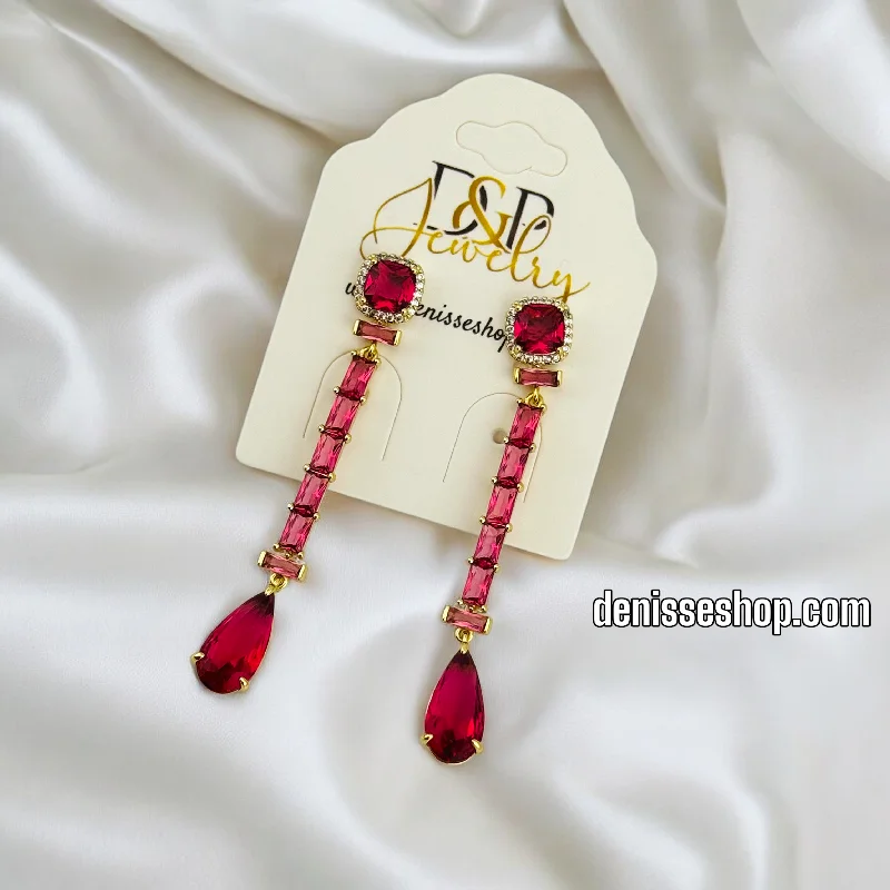 Glamorous Drop Earrings-14K ELEGANT RED LONG EARRINGS E779