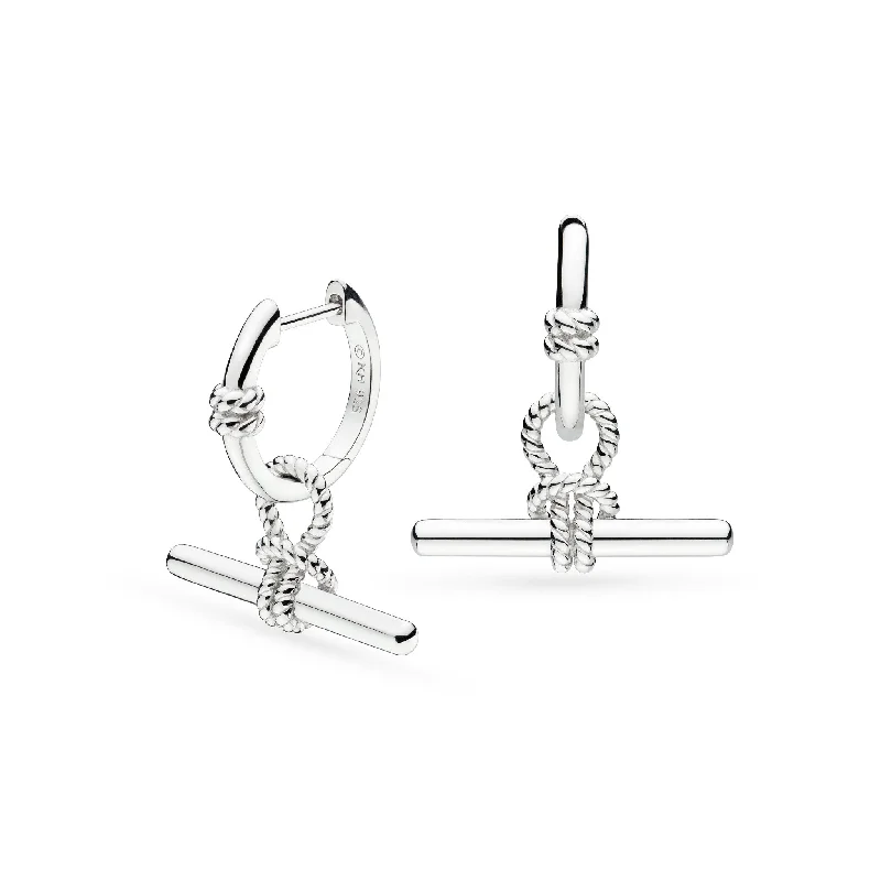 Wedding Diamond Earrings-Kit Heath Silver Rope Knot T-Bar Hinged Hoop Earrings