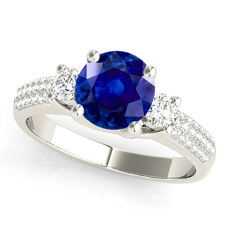 Romantic Heart Ring-2.40 ct. Genuine Blue Sapphire Three Stone Ring