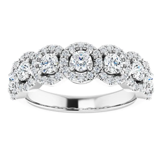 Solitaire Gemstone Ring-1.00 ct. Round Cut Diamond Halo Design Wedding Band