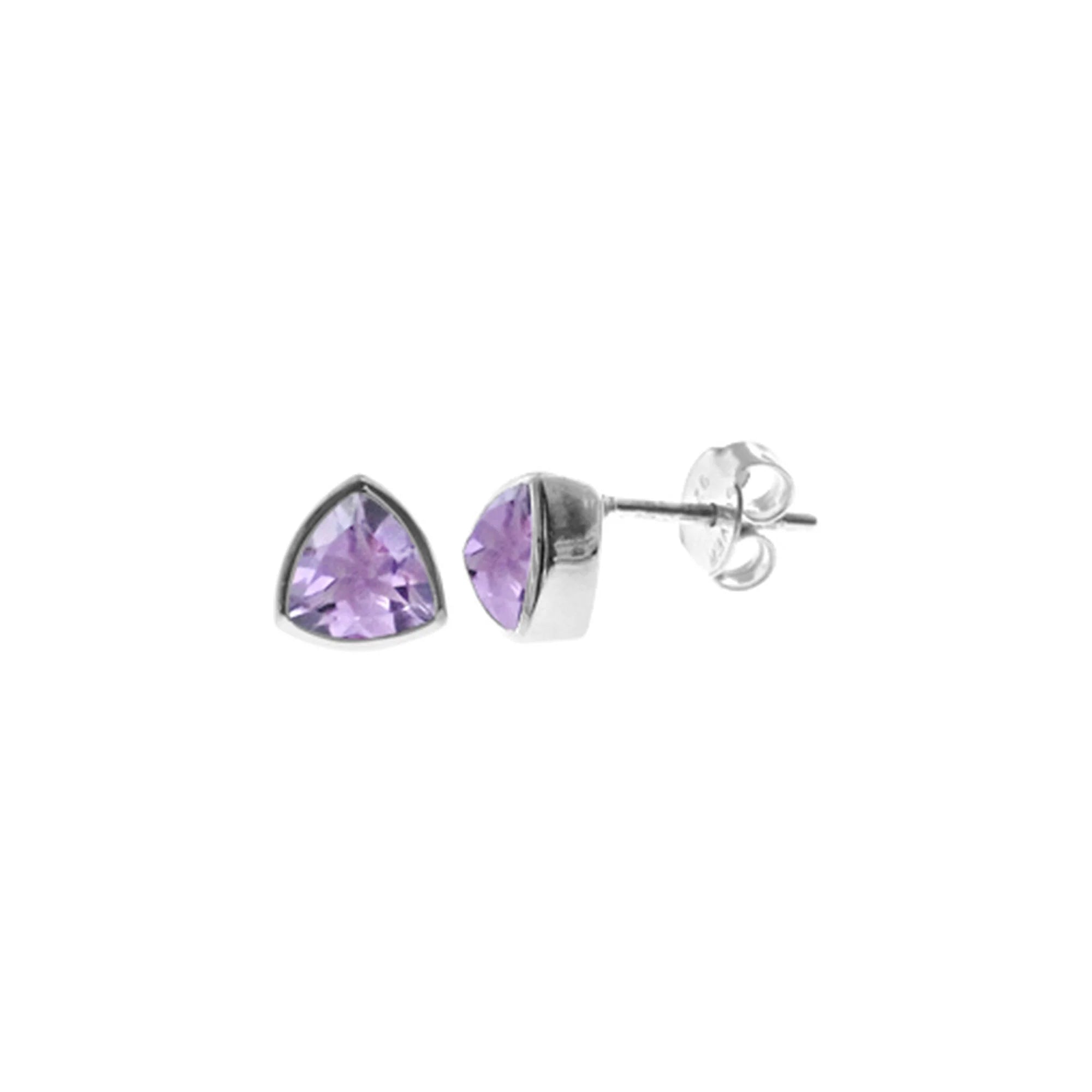 Butterfly Earrings for Women-Sterling Silver Trillion-Cut Amethyst Stud Earrings