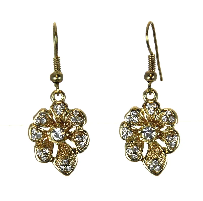 Opal Drop Earrings-Flower Rhinestone Earrings Gold