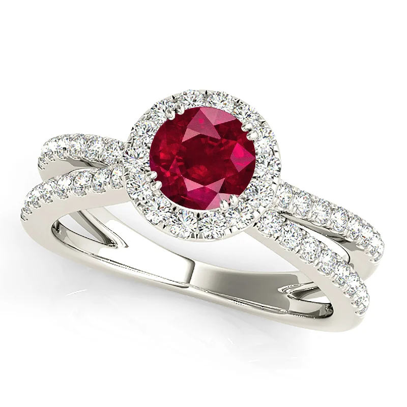 Classic White Gold Ring-1.35 ct. Genuine Ruby Ring With Halo And Split Diamond Shank