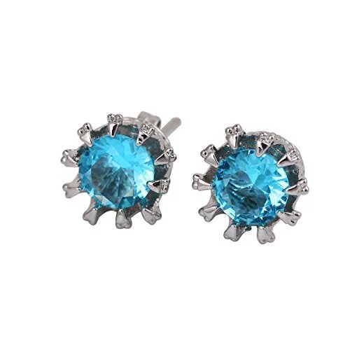 Vintage Crystal Earrings-Sexy Sparkles Copper Blue Ear Stud Earrings Cubic Zirconia Inlaid Crown 9mm