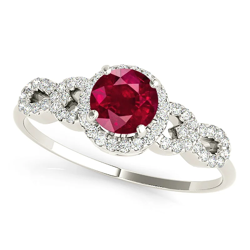 Custom Initial Ring-1.35 ct. Genuine Ruby Ring With Halo, Open Rounded Fancy Diamond Band