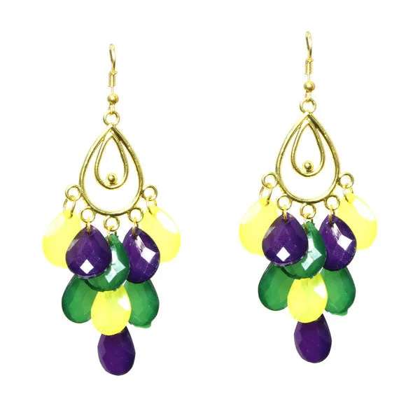 High-Quality Stud Earrings-Mardi Gras Oval Dangle Earrings, 3.5"