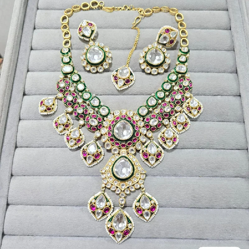 Vintage Gold Necklace-JCM Gold Plated Polki Kundan Stone And Meenakari Necklace Set