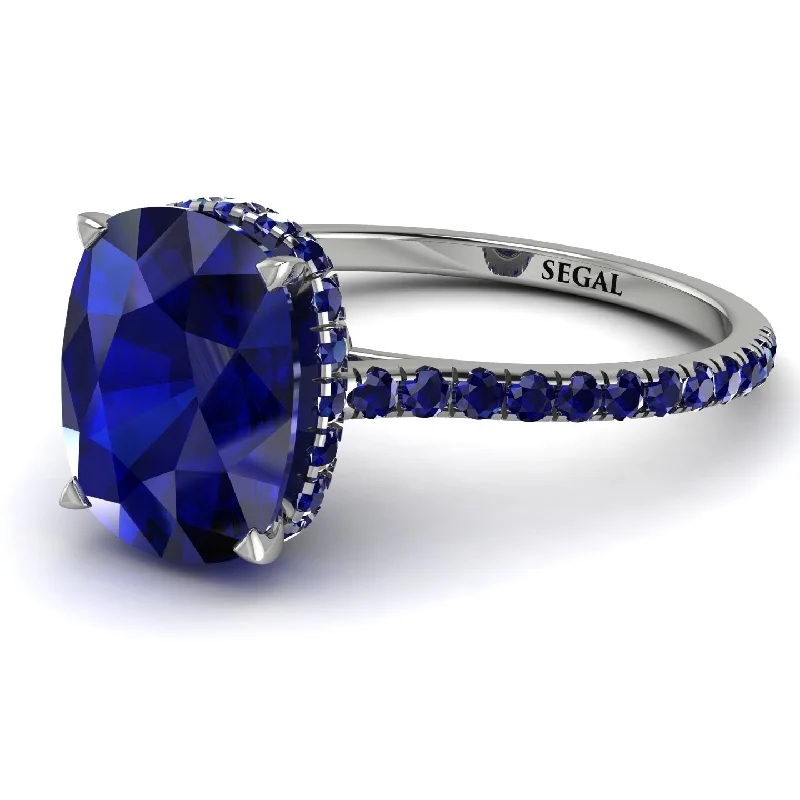 Personalized Gold Ring-Hidden Halo Cushion Sapphire Ring - Alayna No. 75