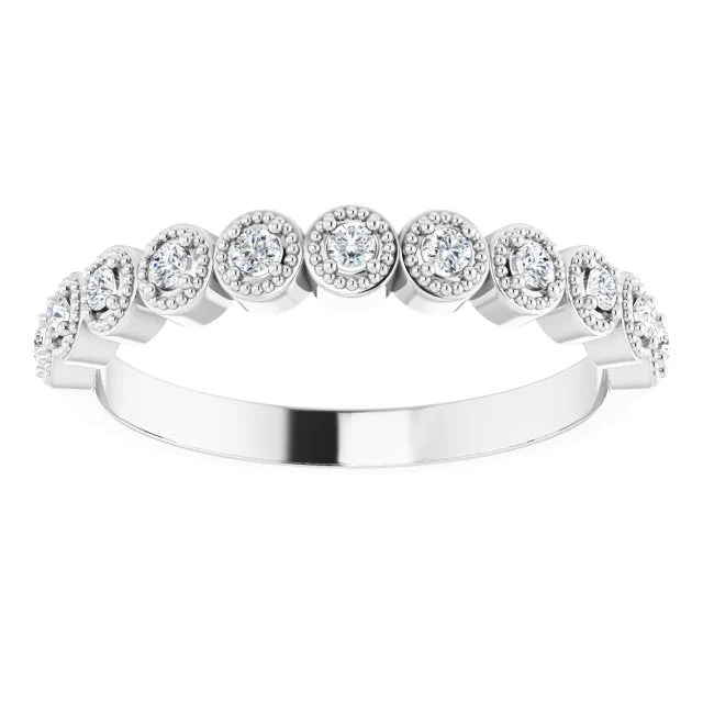 Elegant Gemstone Ring-Milgrain Accent Round Diamond Wedding Band