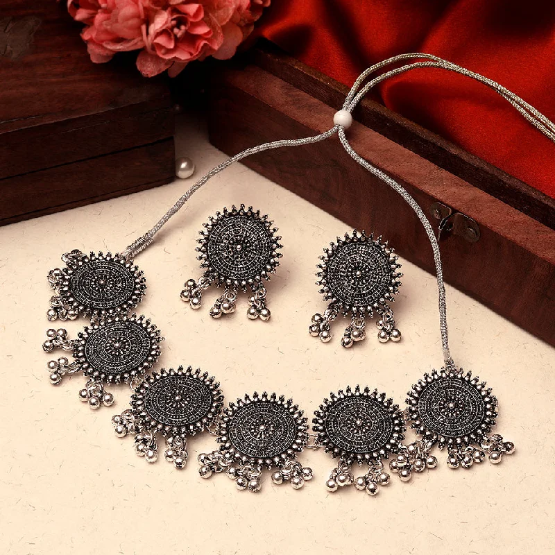 Heart Shaped Gold Necklace-Shrishti Fashion Attractive Round Shape Oxidised Plated Collar Necklace set For Women