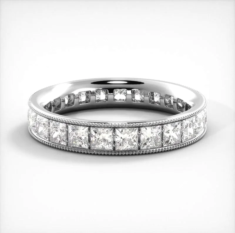 Beautiful Gemstone Ring-2.09 ct. Princess Diamond Eternity Wedding Band