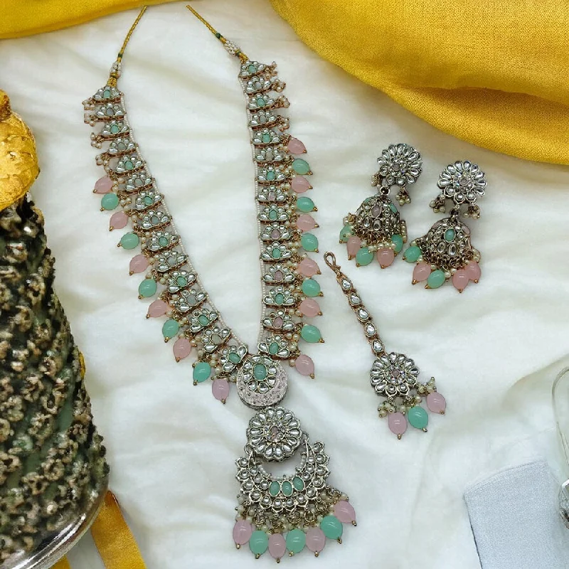 Simple Diamond Necklace-Gehana Mahal Gold Plated Kundan Stone And Meenakari Long Necklace Set