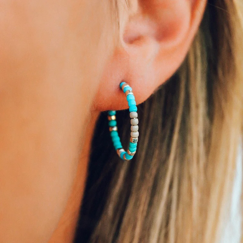 Chunky Hoop Earrings-Playa Seed Bead Hoop Earrings