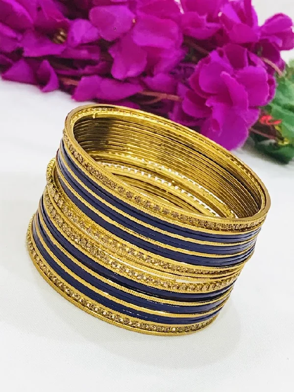 Indian Style Gold Bangles-Alluring Dark Blue Color Party Wear Designer Metal Bangles For Women