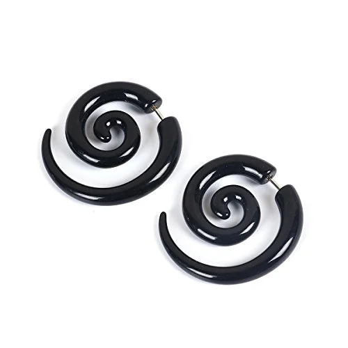 Sterling Silver Earrings-Sexy Sparkles Acrylic 3D Double Sided Ear Post Stud Earrings Black Spiral