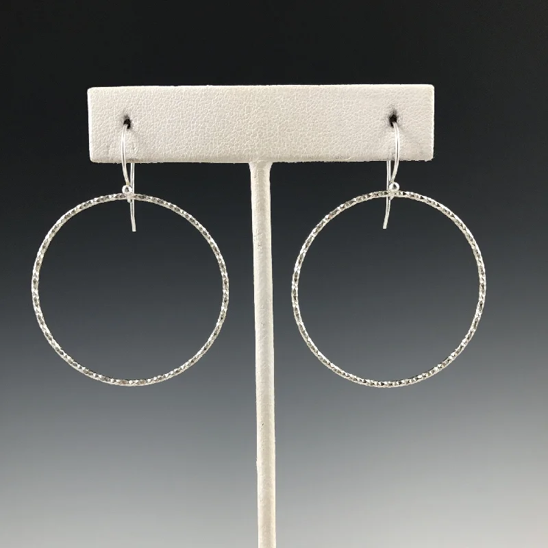 Oval Shaped Earrings-Silver Textured Circle Earrings - L