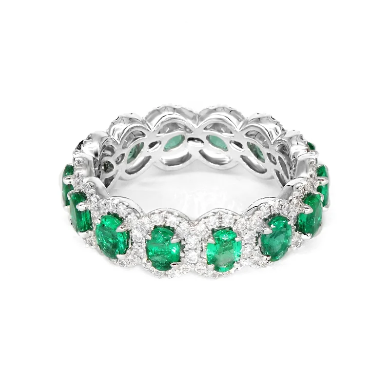 Fine Diamond Ring-2.50 ct. Genuine Oval Emerald Eternity Ring With Diamond Halo