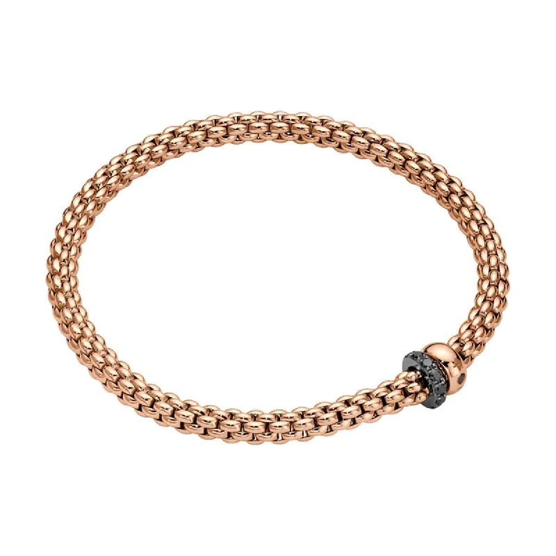 Gold Bangle Bracelets-Flex'it Solo 18ct Rose Gold Bracelet With Black Diamond Set Rondles