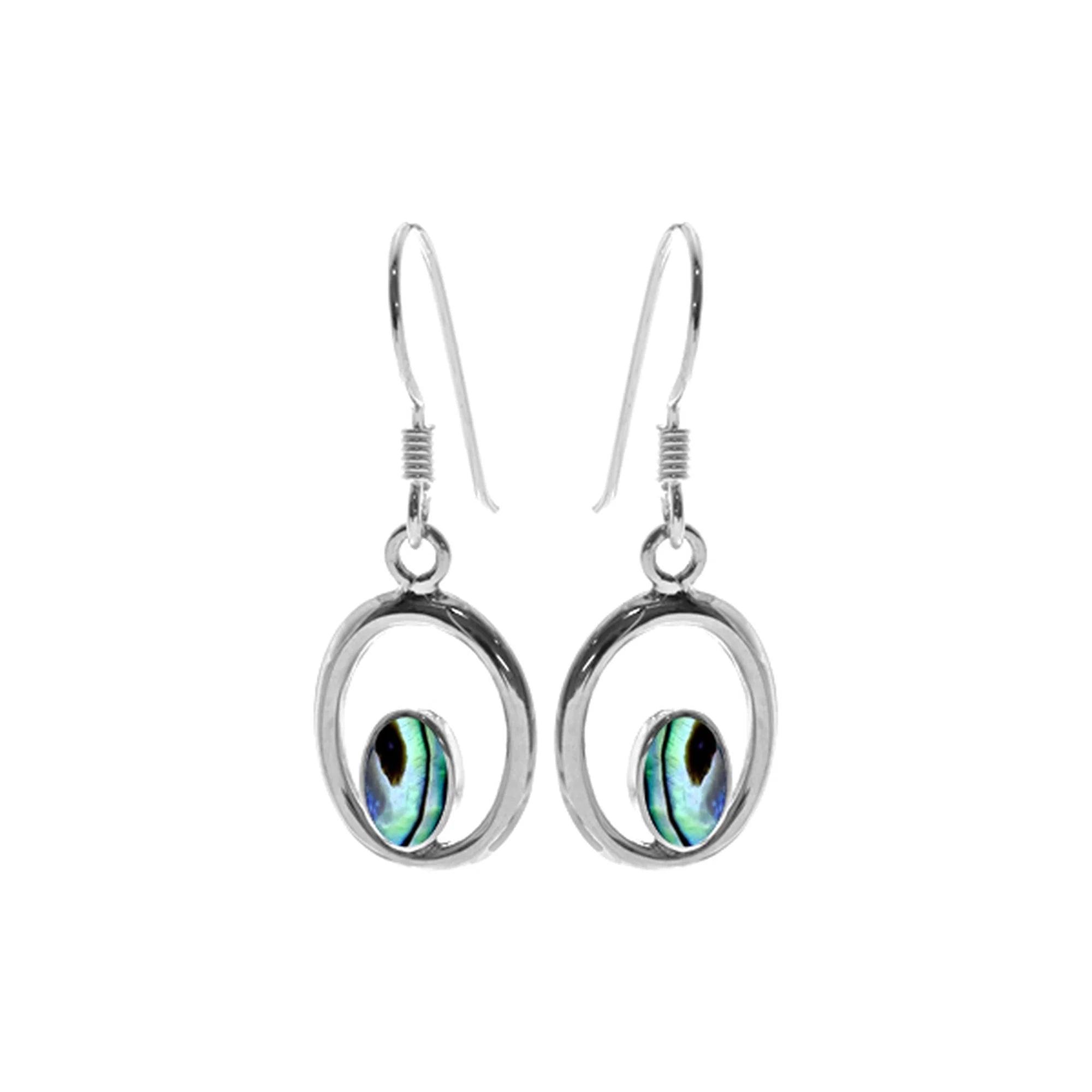 Beautiful Diamond Earrings-Sterling Silver Oval Paua Shell Drop Earrings