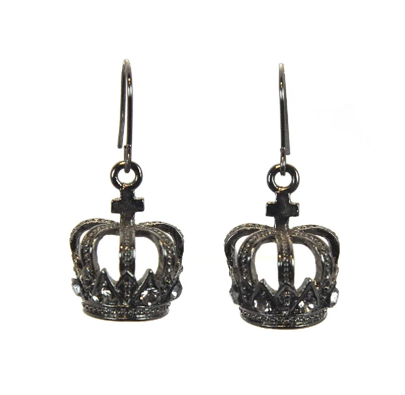 Black Metal Earrings-Crown Cross Earrings Rhinestone