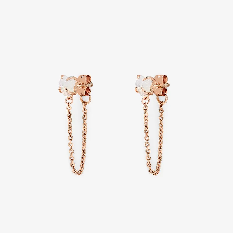 Gold Stud Earrings for Women-Raw Gem Chain Wrap Earrings