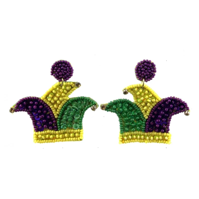 Crystal Hoop Earrings-Jester Hat Earrings Mardi Gras