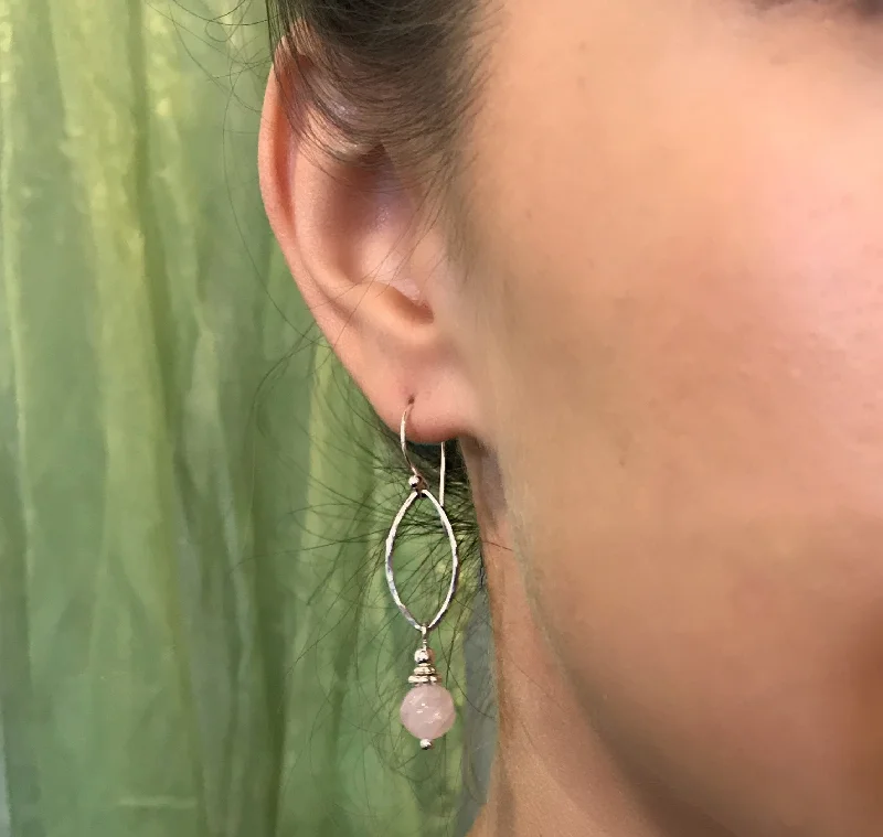 Handmade Earrings-Rose Quartz Swirl Long Earrings