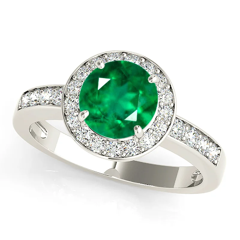 Fashionable Ruby Ring-1.75 ct. Genuine Emerald Ring With Halo and Band,Accent Diamond Bridge