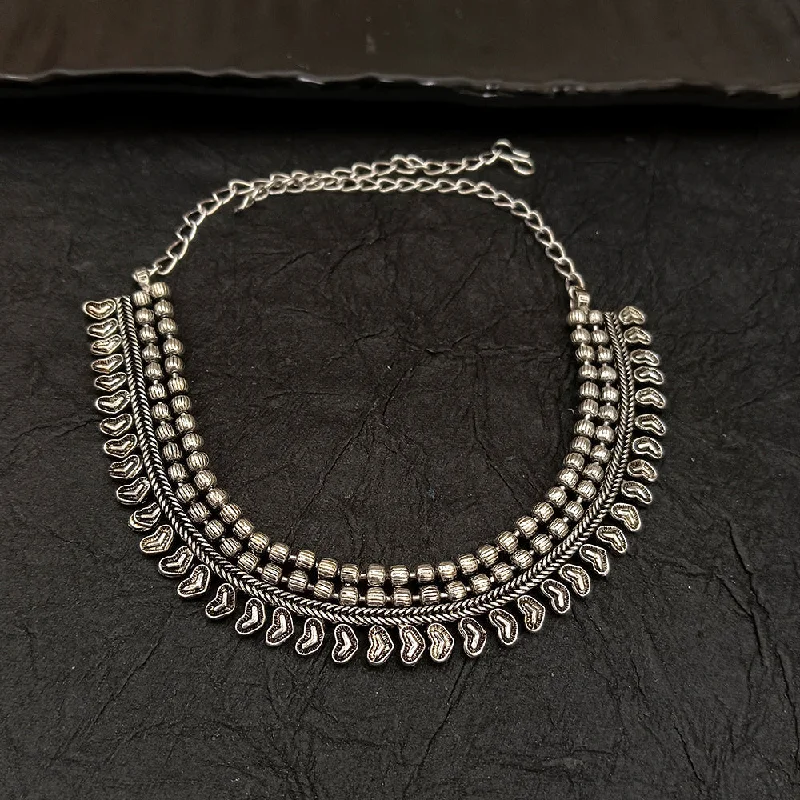 Elegant Pearl Drop Necklace-Deep Jewell Oxidised Plated Necklace