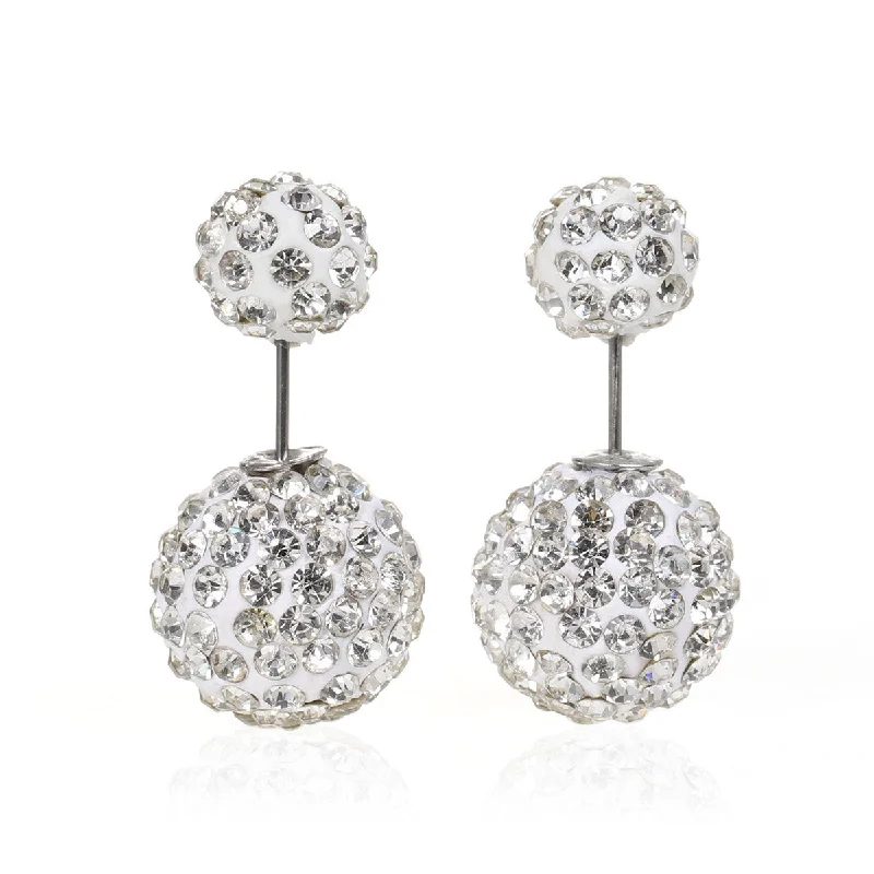 Elegant Crystal Earrings-Sexy Sparkles Clay Earrings Double Sided Ear Studs Round Pave Clear Rhinestone W/ Stoppers