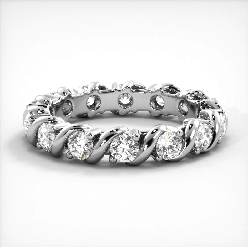 Unique Silver Wedding Ring-1.05 ct. Round Diamond Eternity Wedding Band