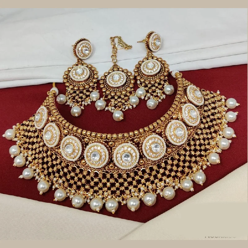 Silver Rope Necklace-Manisha Jewellery Gold Plated Pota Stone And Pearls Choker Necklace Set