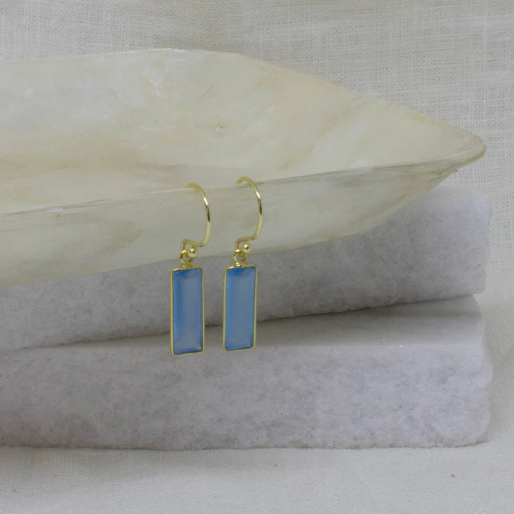 Nature Inspired Earrings-18ct Gold Vermeil Faceted Blue Chalcedony Drop Earrings