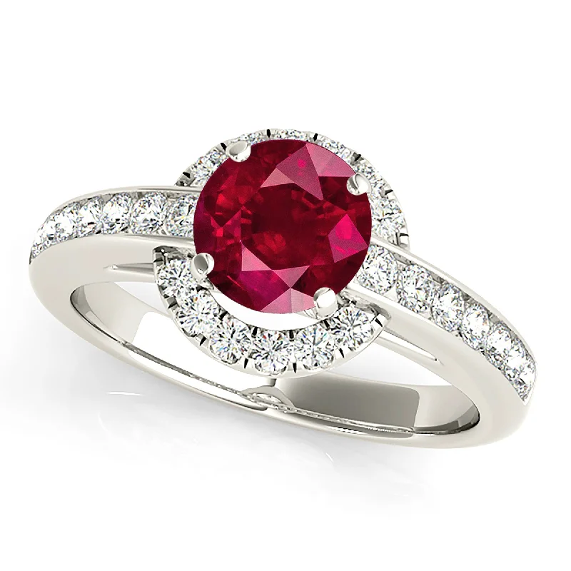 Gorgeous Ruby Ring-1.80 ct. Genuine Ruby Ring With Underneath Halo And Thin Diamond Band