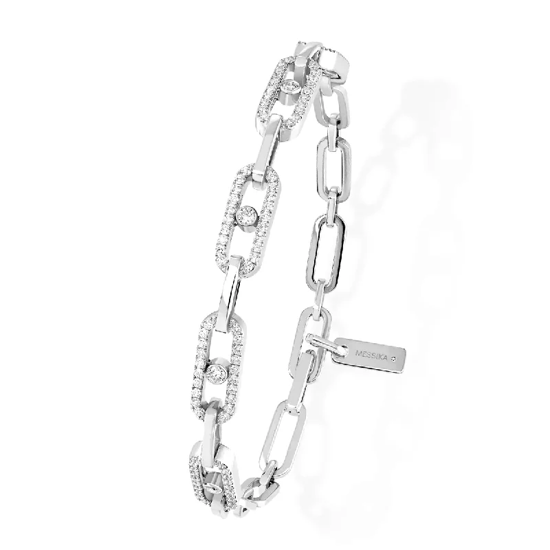 Silver Charm Bracelets-Move Link Multi 18ct White Gold Diamond Set Bracelet