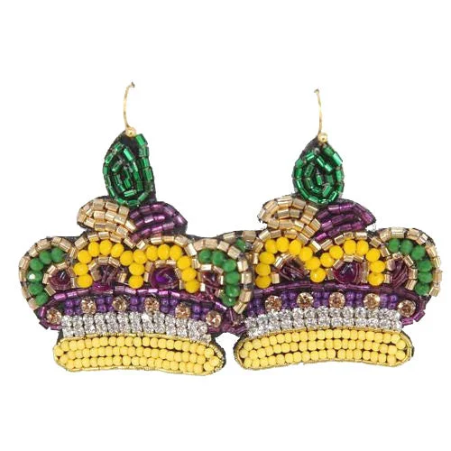 Small Gold Earrings-Mardi Gras Crown Earring