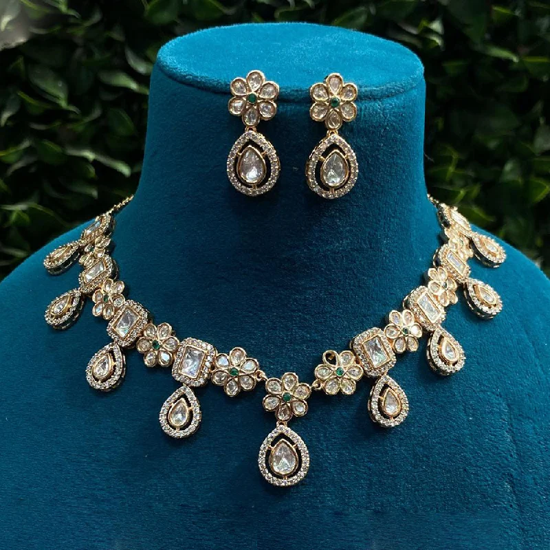 Double Layer Necklace-Amoliya Jewels Gold Plated Polki Kundan Stone Necklace Set