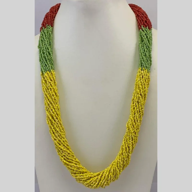 Classic Silver Necklace-Banaras Beads Multi Layer Long Necklace