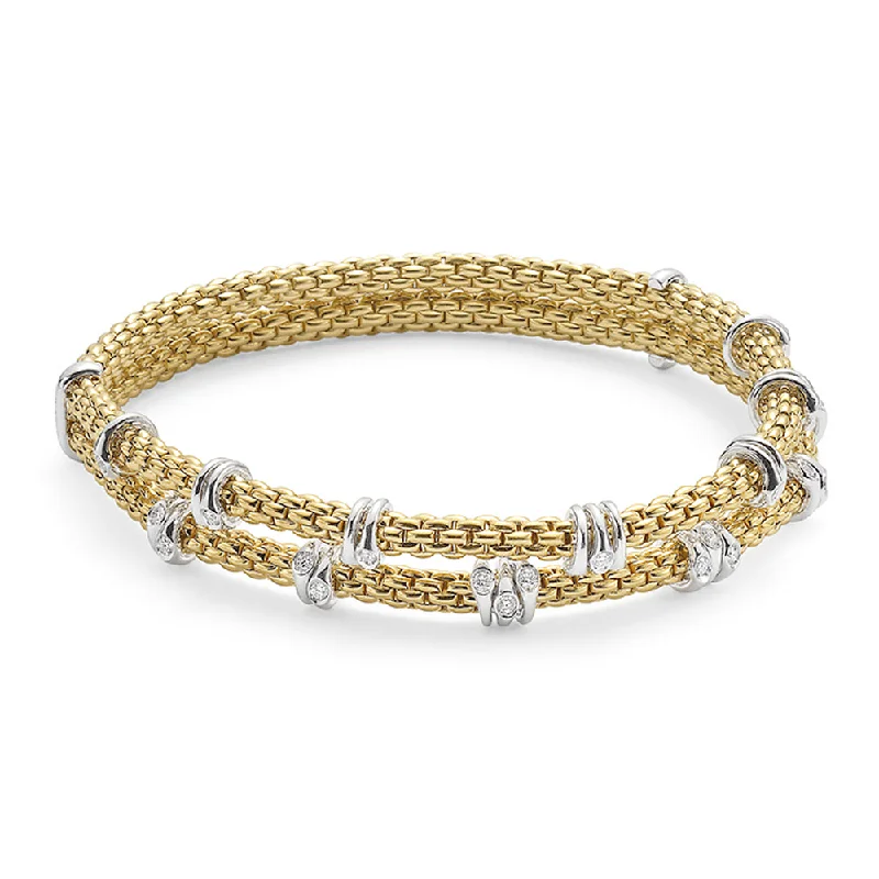 Fashion Bracelets for Women-Prima 18ct Yellow Gold Double Row Bracelet With White Gold Diamond Rondels