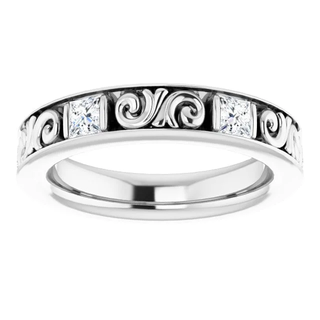 Elegant Round Diamond Ring-1.08 ct. Princess Diamond Eternity Band Vintage Inspired Ring