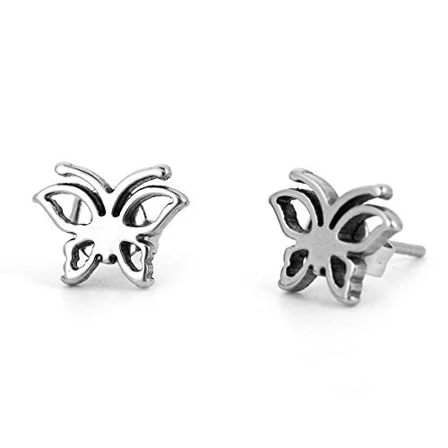 Unique Designer Earrings-SEXY SPARKLES stainless steel small Butterfly stud earrings for girls teens women Hypoallergenic jewelry