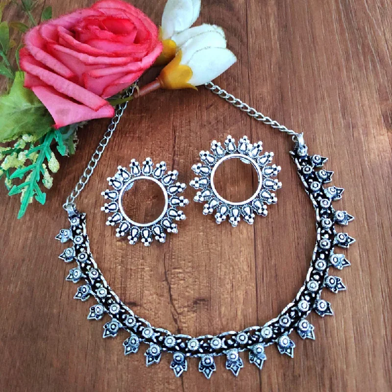 Gold Choker Necklace-Akruti Collection Oxidised Plated Necklace Set